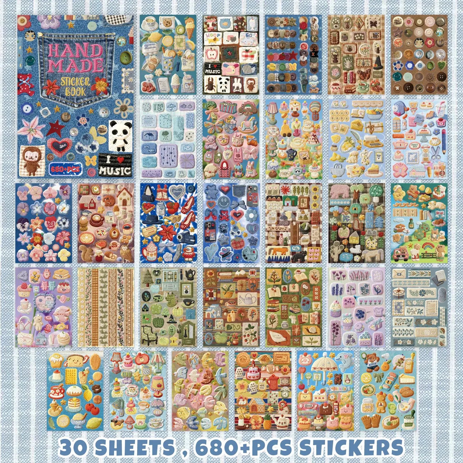 🪡✨680+ Pcs Realistic Faux Embroidery Effect Sticker Book