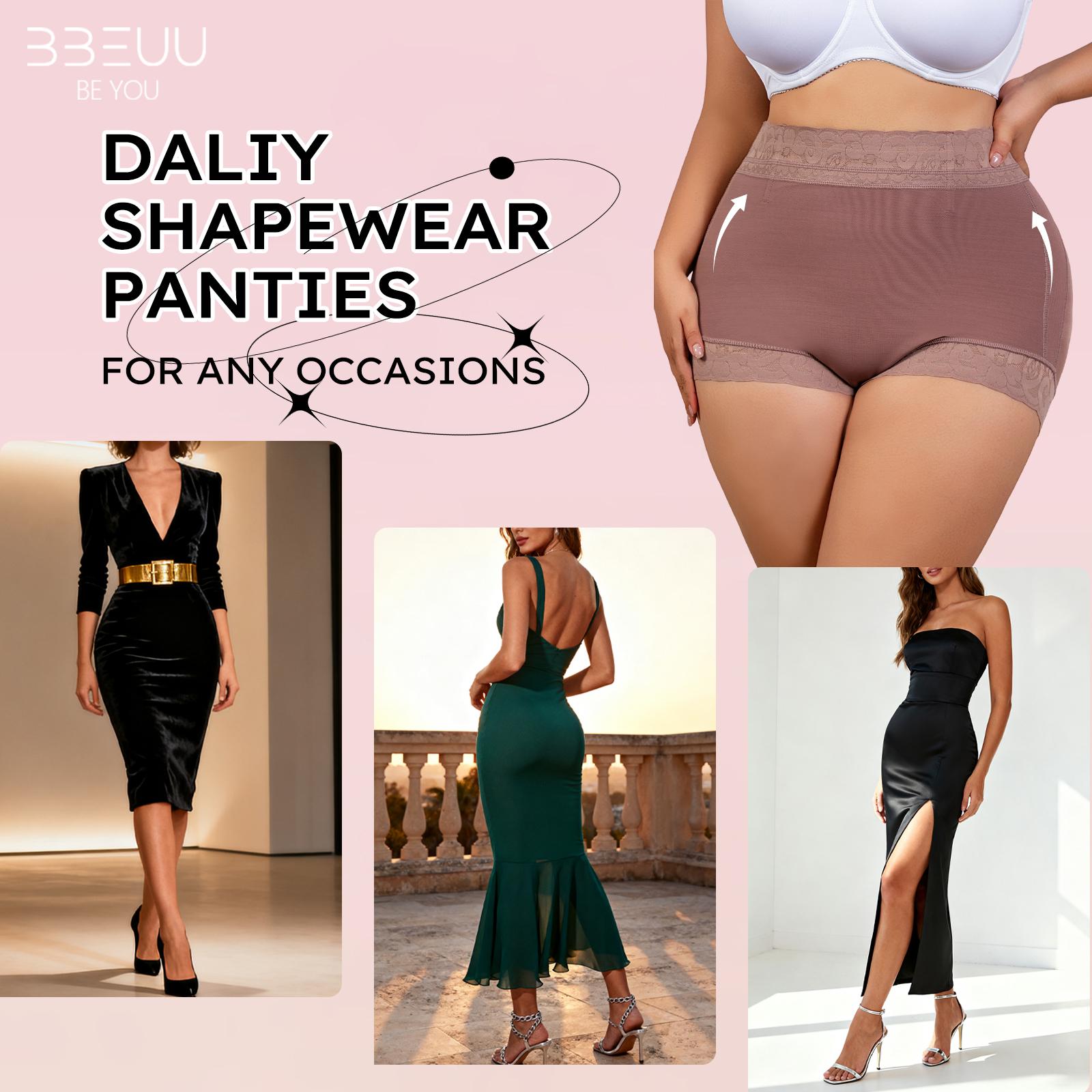 Bbeuu High Waist Shapewear Panty with Anti-Slip Silicone Band - Stretchy Breathable & Seamless Tummy Control Butt Lifting for Everyday Confidence Women's Basic Minimalist Multi Colors 3Pcs-BS