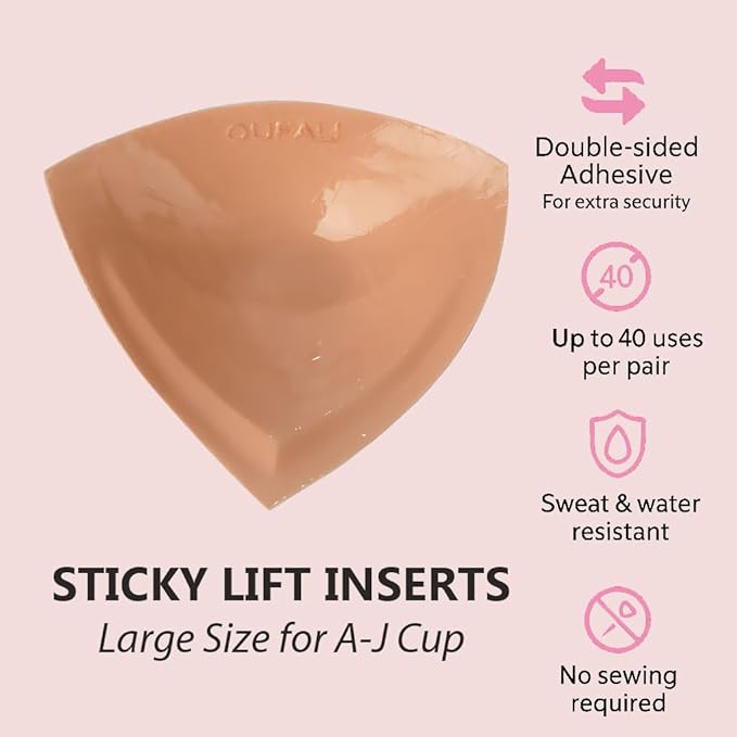 🏆 OUFALI Sticky Inserts --- Large Size Lift Inserts Sticky Bra Lightly Padded for Large Breasts Adhesive Lifting Bras for D+ Cup Reusable