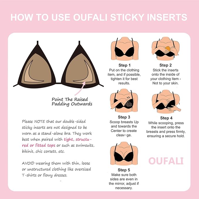 🏆 OUFALI Sticky Inserts --- Large Size Lift Inserts Sticky Bra Lightly Padded for Large Breasts Adhesive Lifting Bras for D+ Cup Reusable