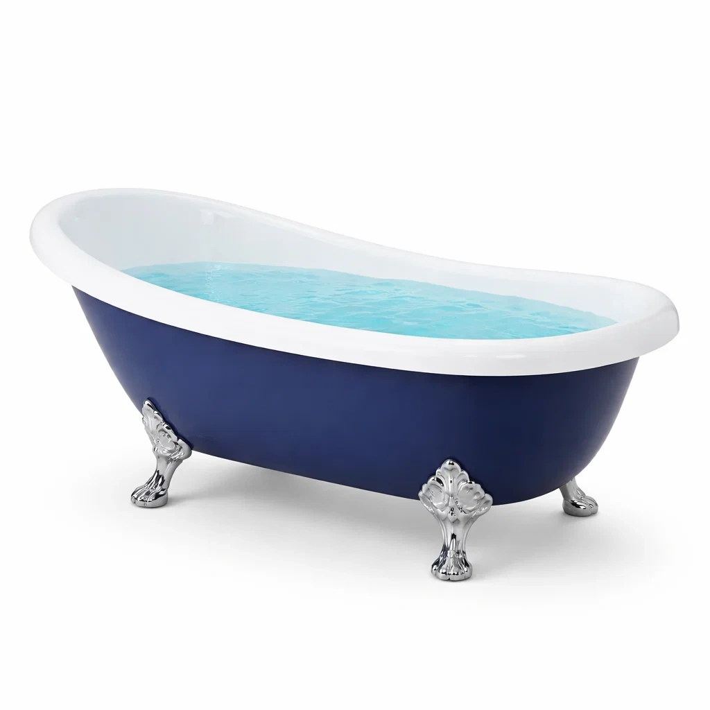 Vasca da bagno indipendente in ghisa blu e bianco-CHICLIVINGVIBES