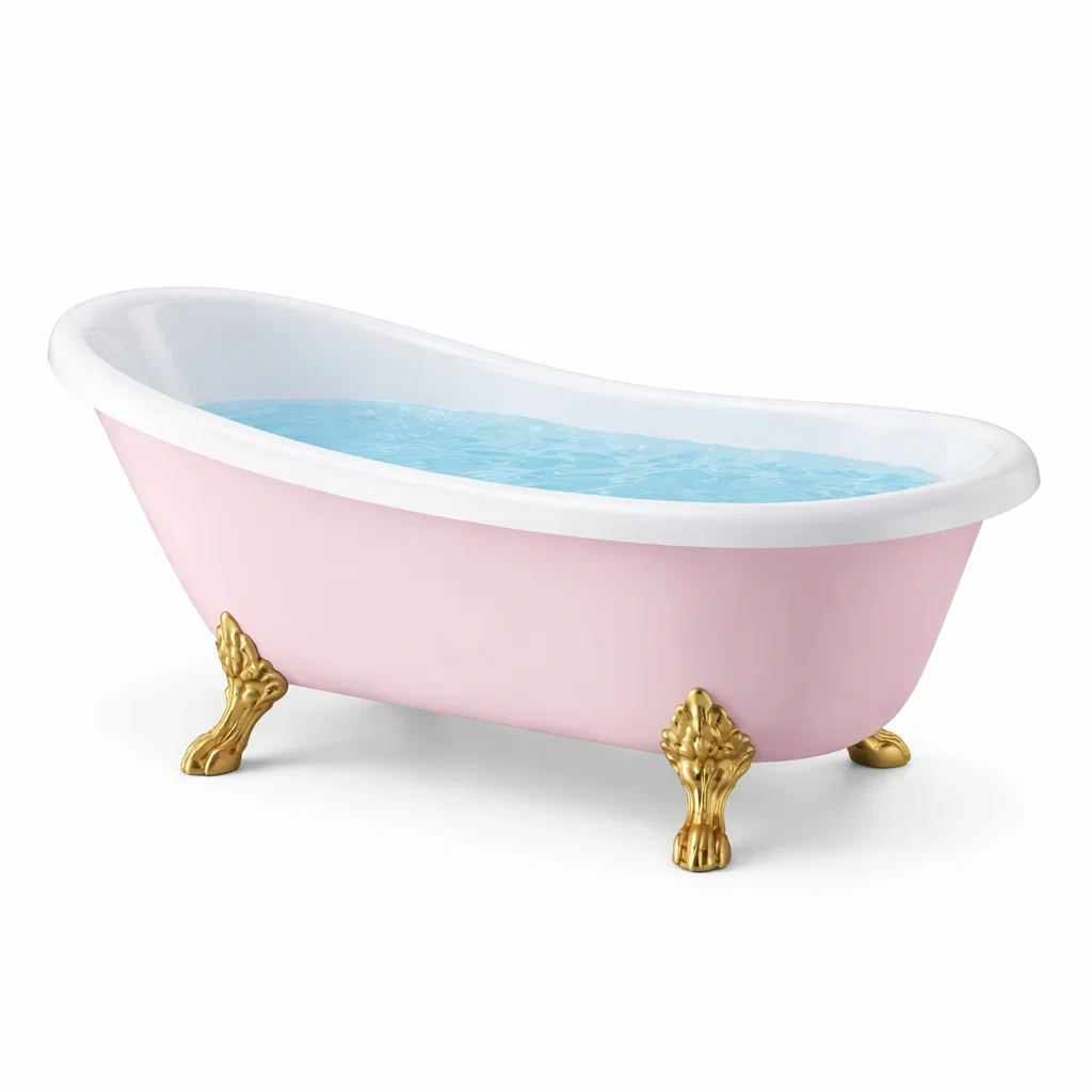 Vasca da bagno indipendente in ghisa rosa con piedi dorati-CHICLIVINGVIBES
