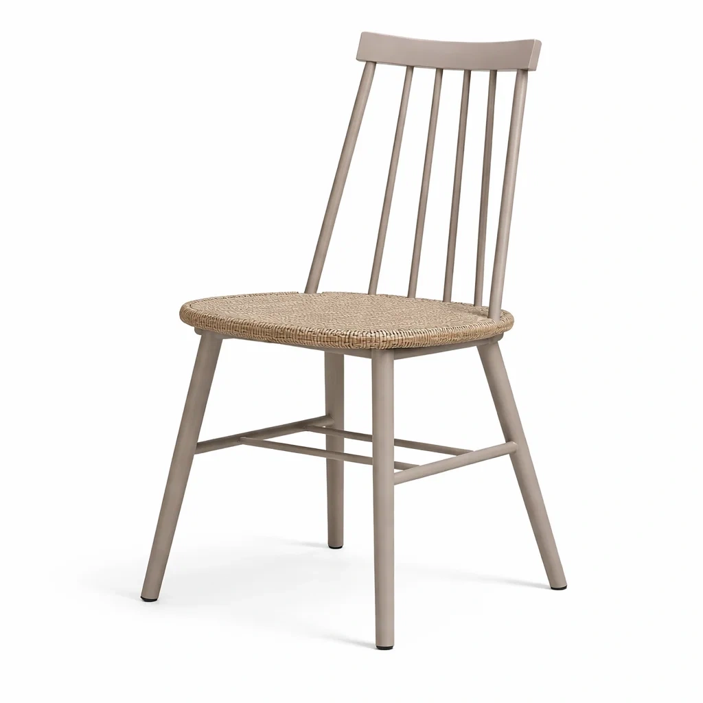 Sedia da pranzo in metallo e paglia beige-CHICLIVINGVIBES