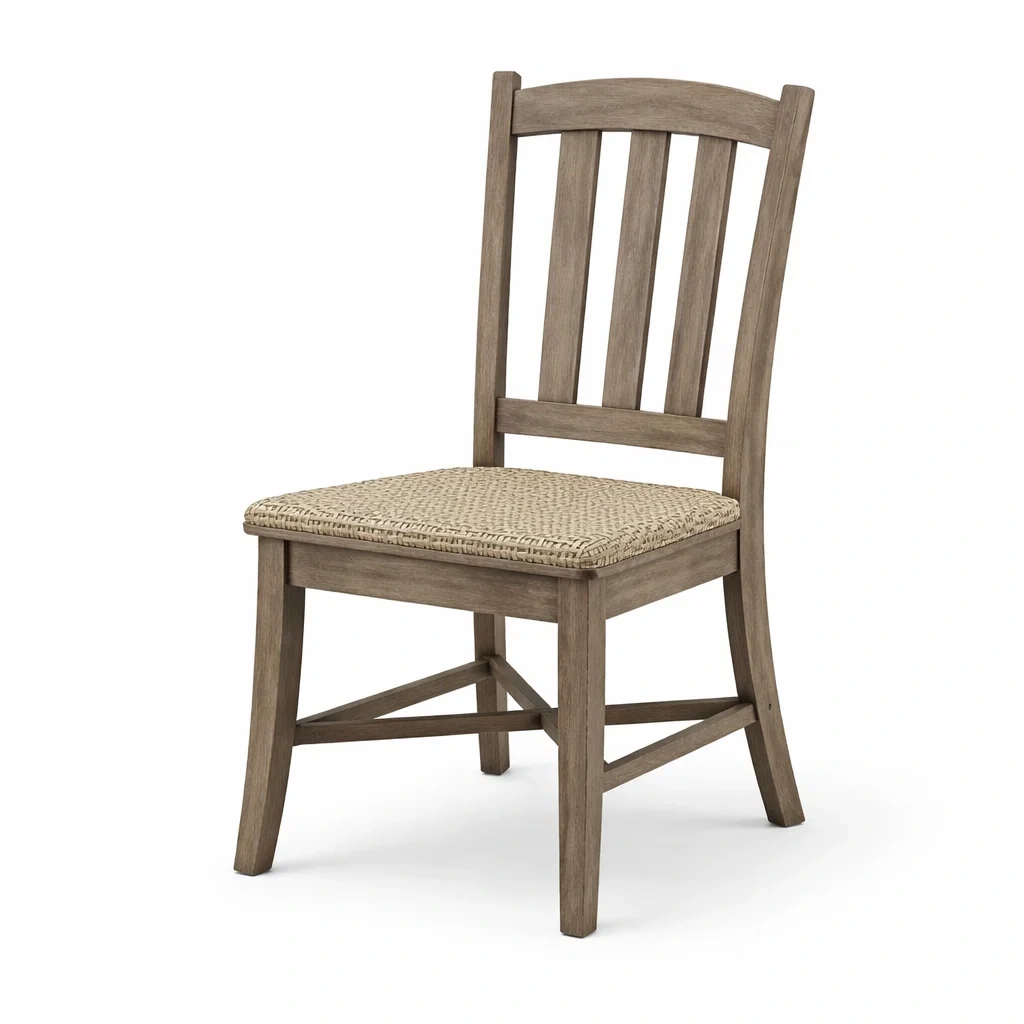 Sedia da pranzo in legno con seduta in rattan intrecciato-CHICLIVINGVIBES