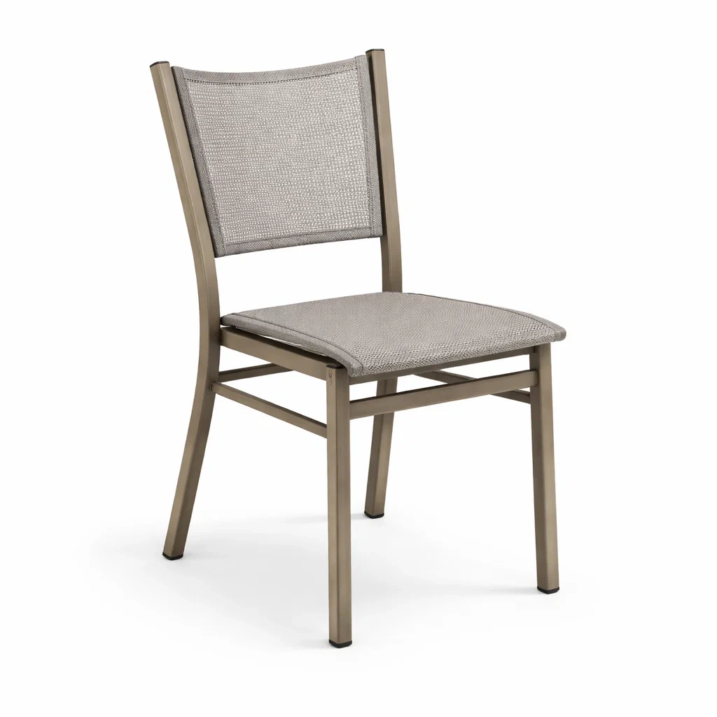 Sedia da pranzo in metallo beige con tessuto in textilene-CHICLIVINGVIBES