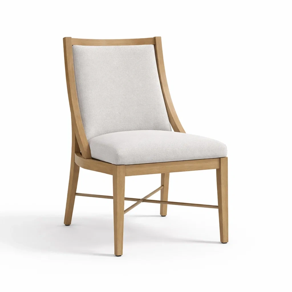 Sedia da pranzo in legno e tessuto bianco-CHICLIVINGVIBES