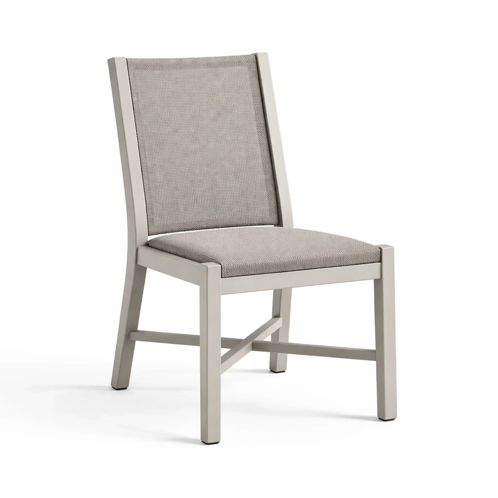 Sedia da pranzo con struttura in alluminio e rivestimento in tessuto grigio-CHICLIVINGVIBES