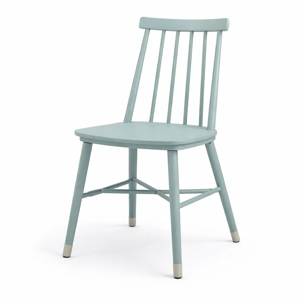 Sedia da pranzo in legno massello azzurro con schienale a stecche-CHICLIVINGVIBES
