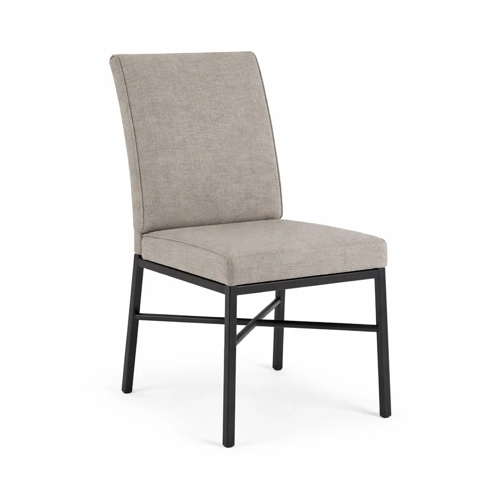 Sedia da pranzo in metallo e tessuto grigio-CHICLIVINGVIBES