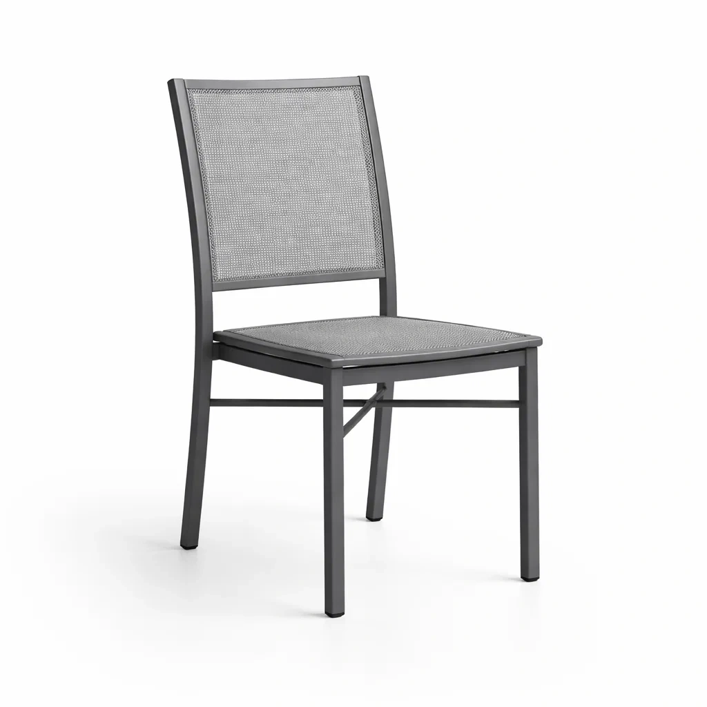 Sedia da pranzo in alluminio grigio con tessuto in textilene-CHICLIVINGVIBES