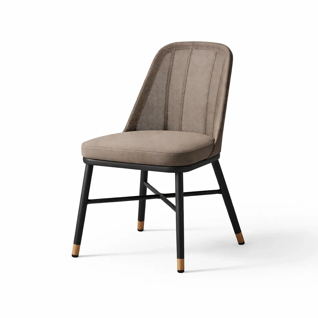 Sedia da pranzo in metallo e tessuto poliestere marrone-CHICLIVINGVIBES