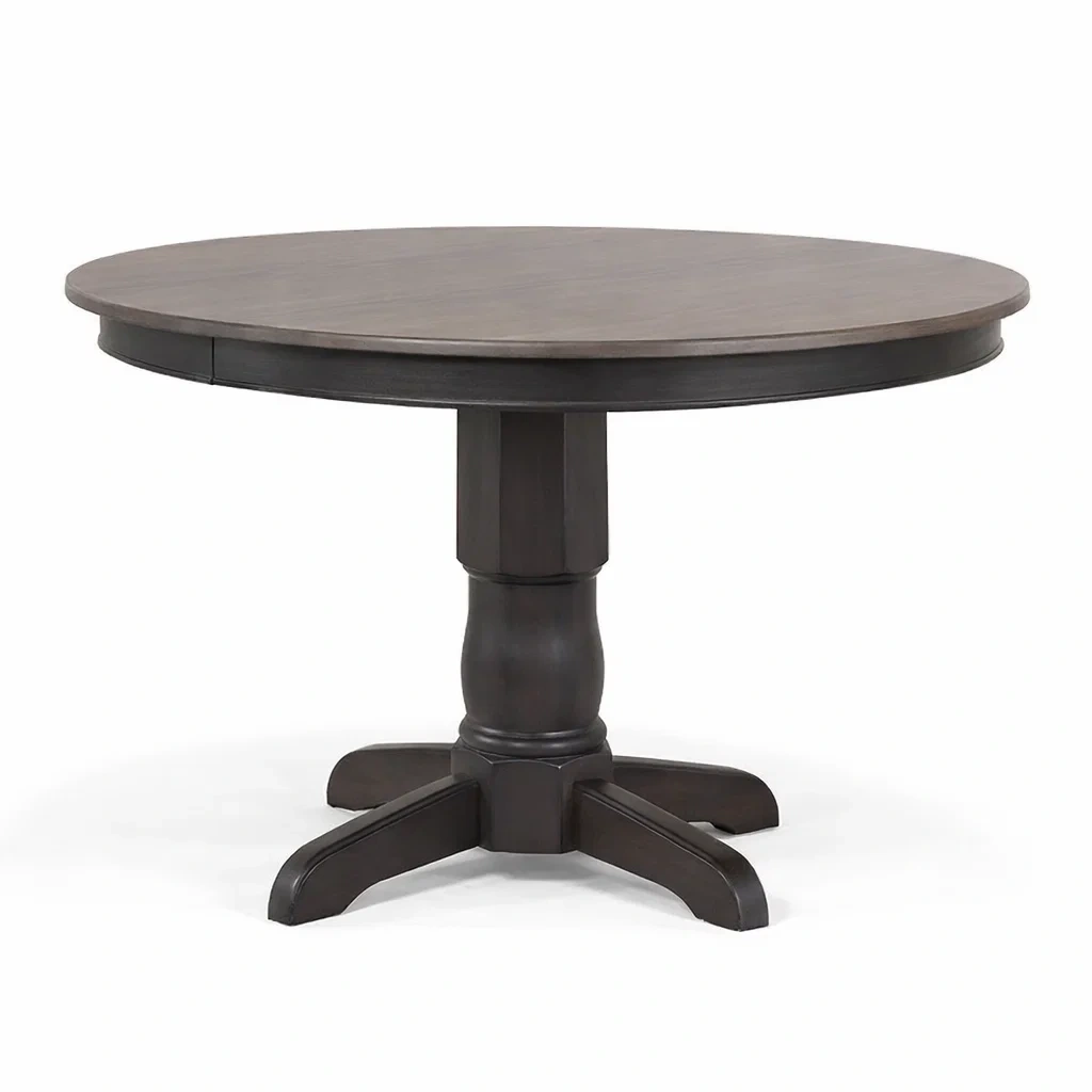 Tavolo da pranzo rotondo in legno massello marrone-CHICLIVINGVIBES