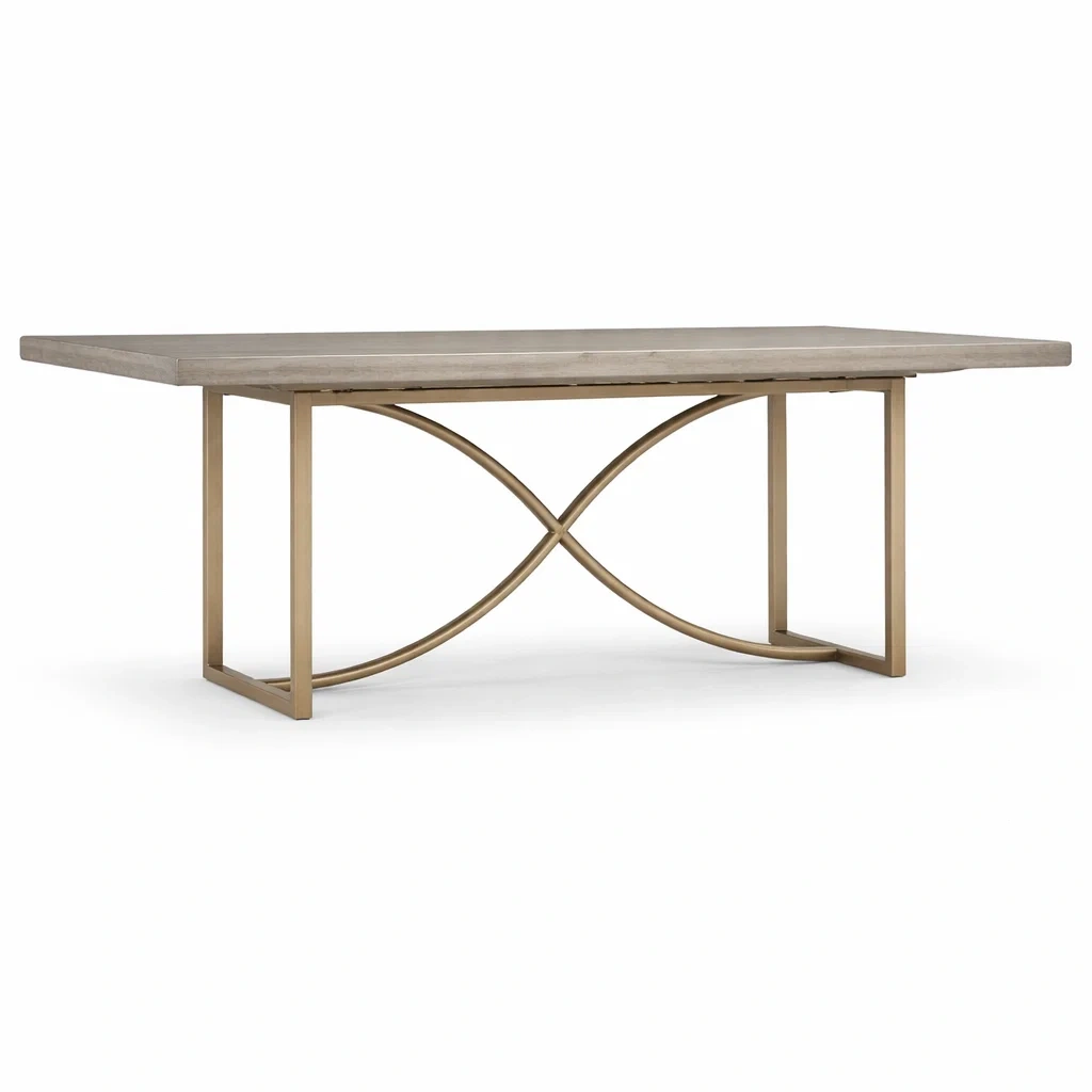 Tavolo da pranzo rettangolare in legno grigio e metallo dorato-CHICLIVINGVIBES