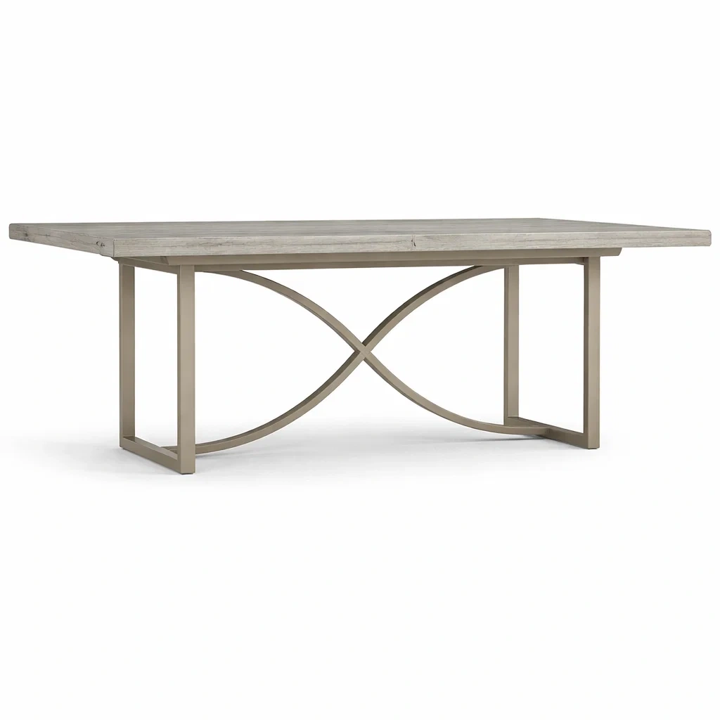 Tavolo da pranzo rettangolare in legno di acacia e acciaio grigio-CHICLIVINGVIBES