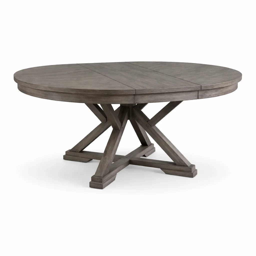 Tavolo da pranzo rotondo in rovere marrone-CHICLIVINGVIBES