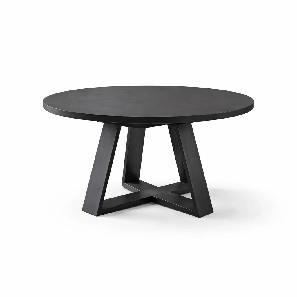 Tavolo da pranzo rotondo in legno nero con gambe a croce-CHICLIVINGVIBES