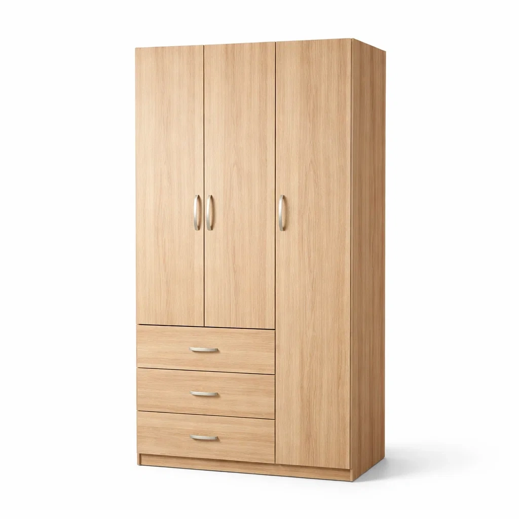 Armadio a tre ante in pannelli di particelle con cassetti-CHICLIVINGVIBES