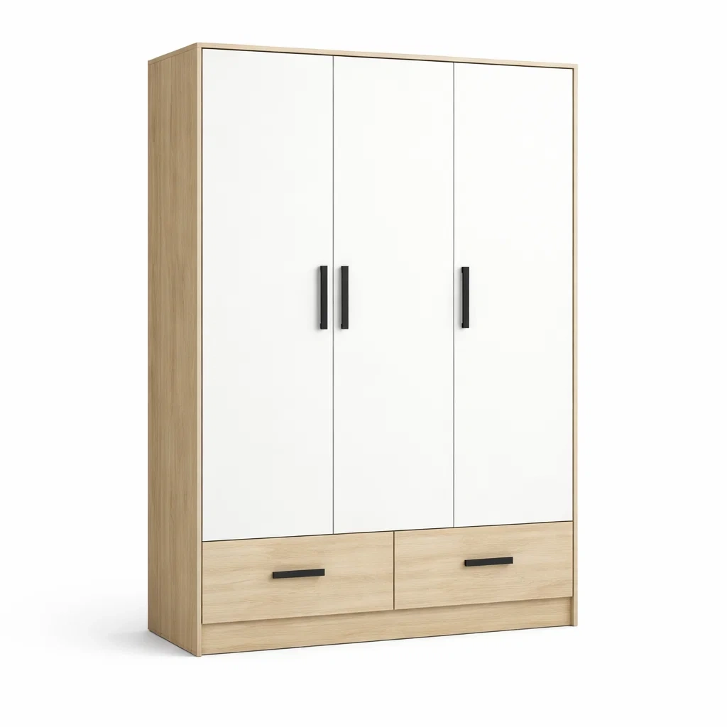 Armadio a tre ante in legno con maniglie in metallo-CHICLIVINGVIBES