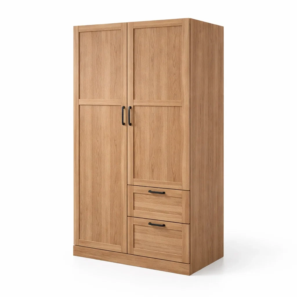 Armadio in legno di quercia con ante e cassetti-CHICLIVINGVIBES