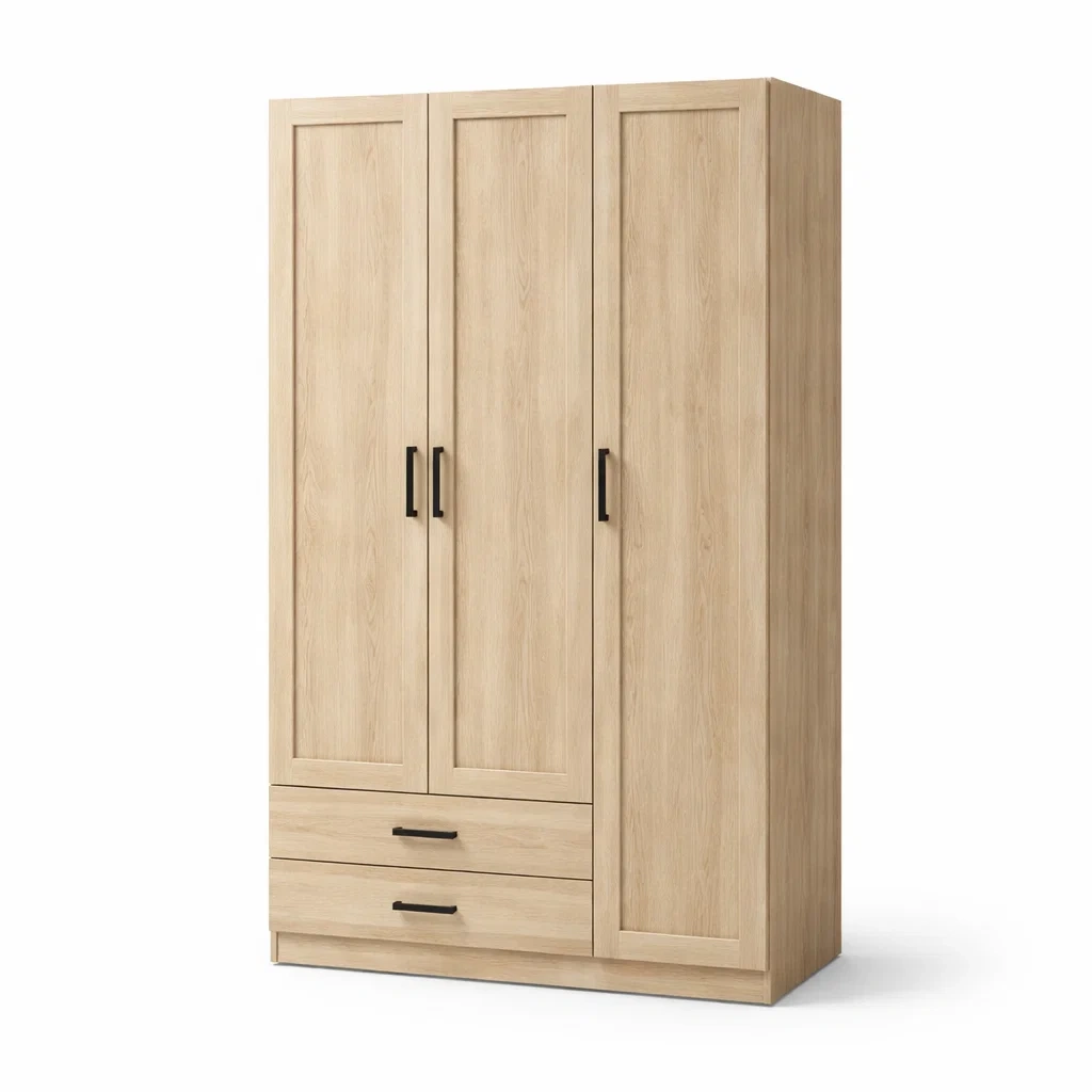 Armadio a tre ante in legno di rovere chiaro-CHICLIVINGVIBES