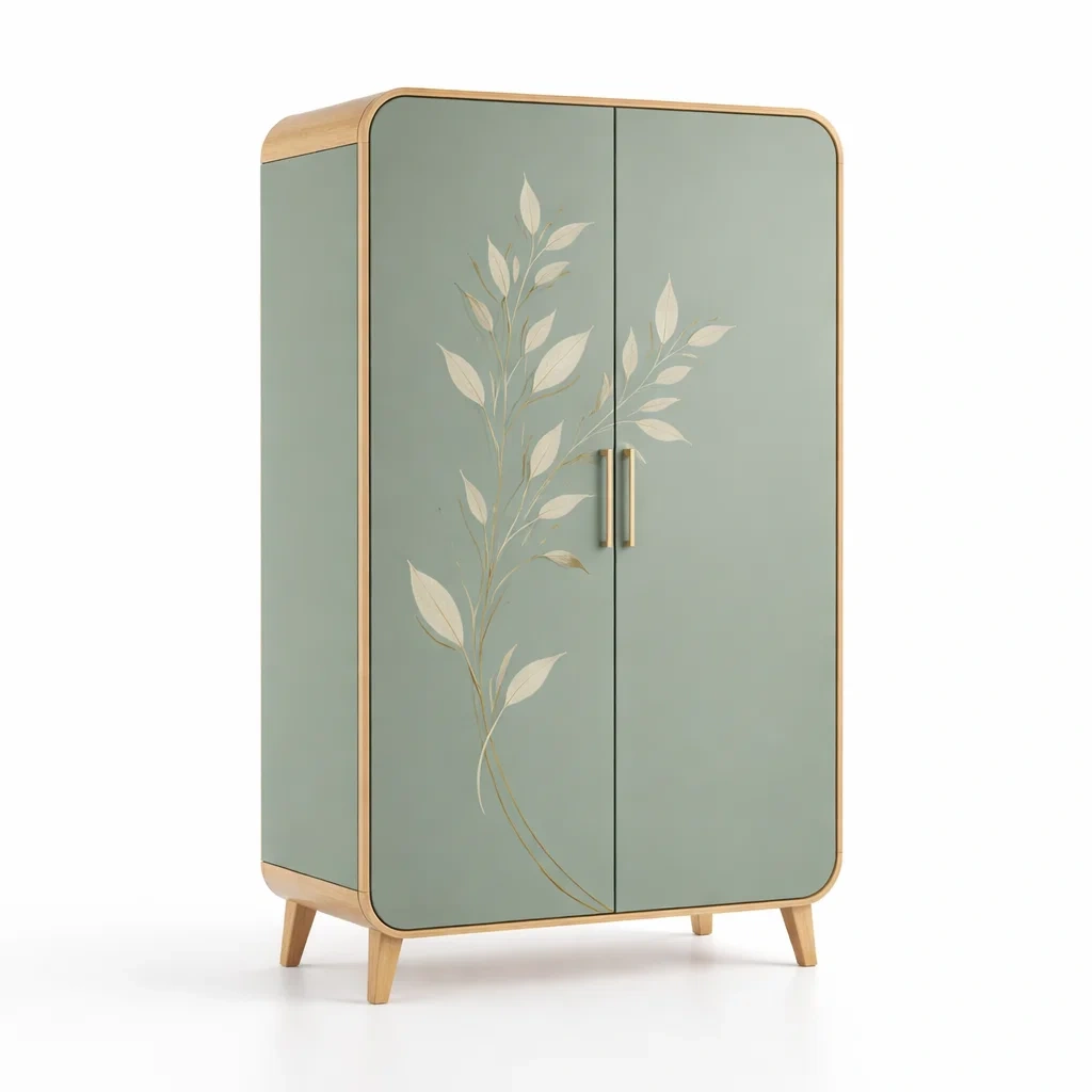 Armadio a due ante in quercia e mdf verde chiaro-CHICLIVINGVIBES