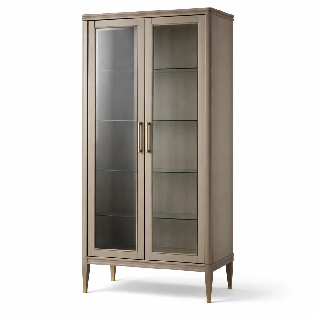 Vetrina in legno con ante in vetro temperato e ripiani regolabili-CHICLIVINGVIBES