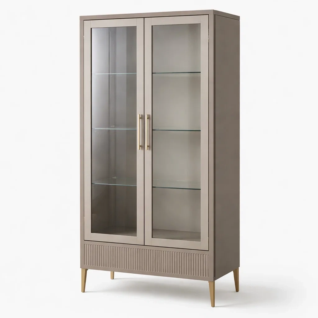 Vetrina in legno con ante in vetro grigio-CHICLIVINGVIBES