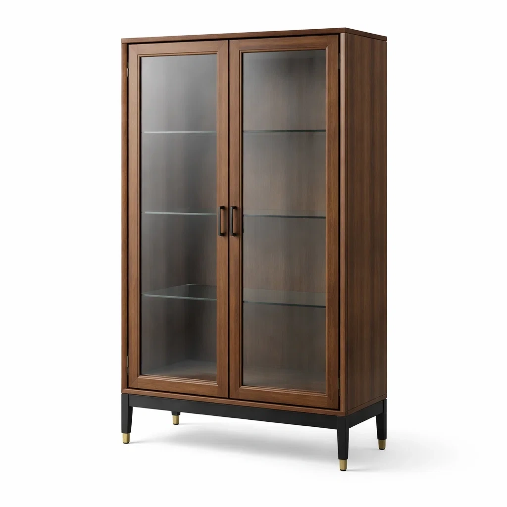 Vetrina in noce con ante in vetro-CHICLIVINGVIBES