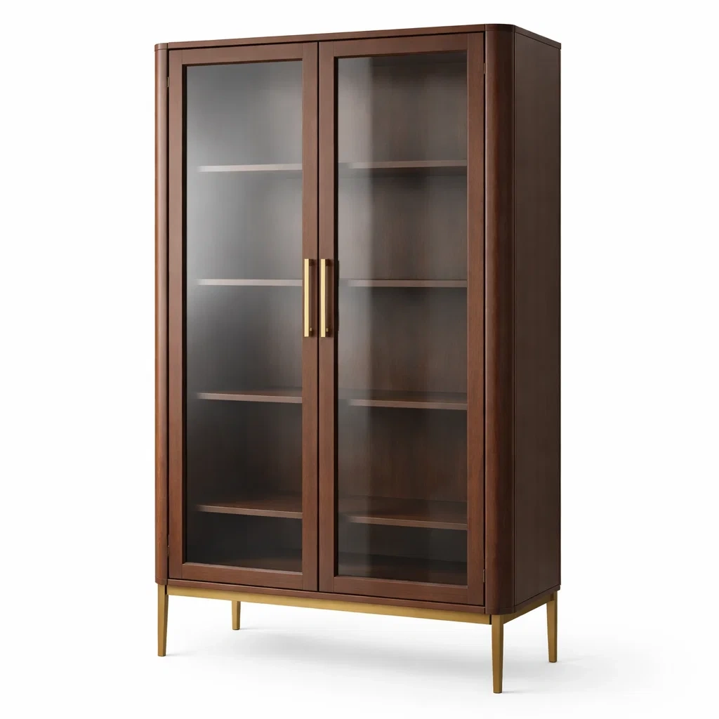 Vetrina in legno marrone con ante in vetro temperato-CHICLIVINGVIBES