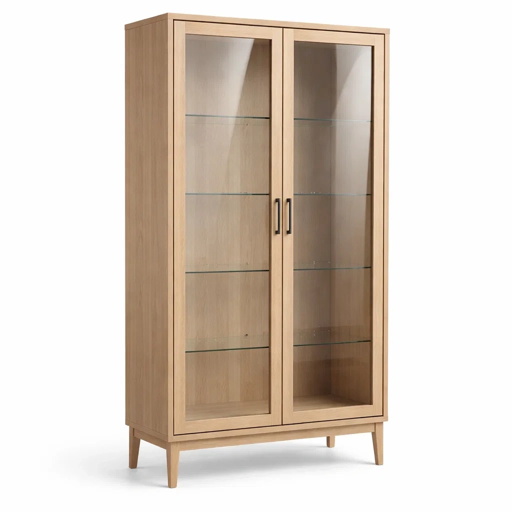 Vetrina in legno di quercia con ante in vetro temperato-CHICLIVINGVIBES