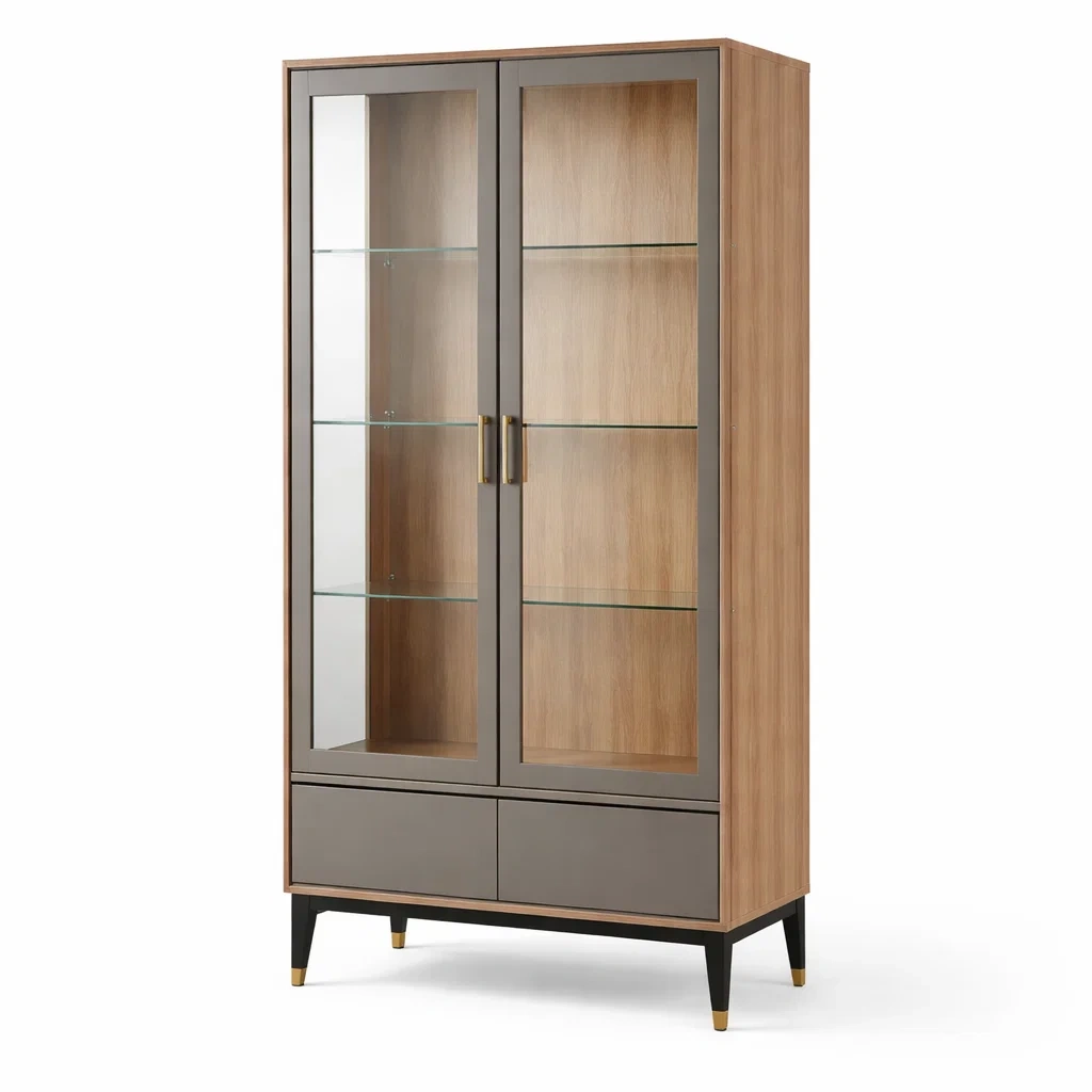 Vetrina in legno con porte in vetro temperato-CHICLIVINGVIBES