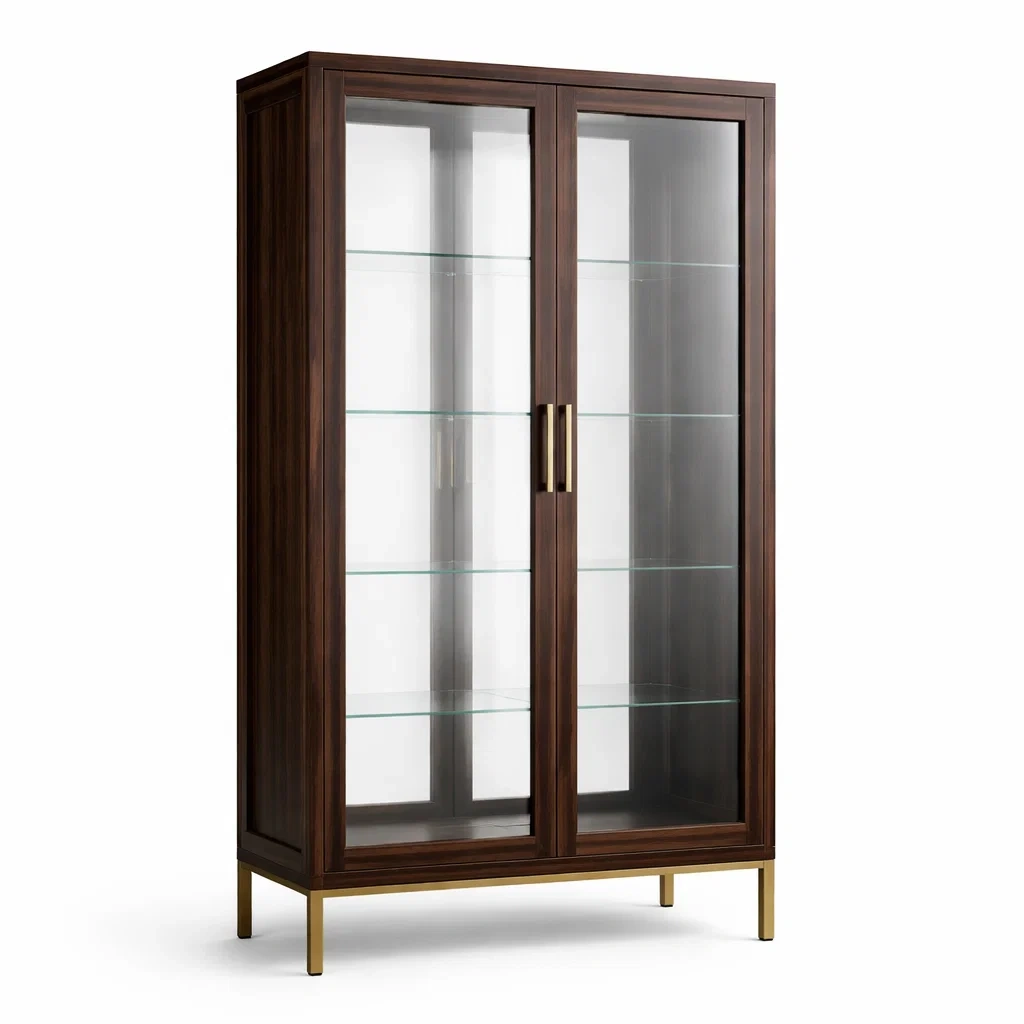 Vetrina in legno e vetro temperato marrone-CHICLIVINGVIBES