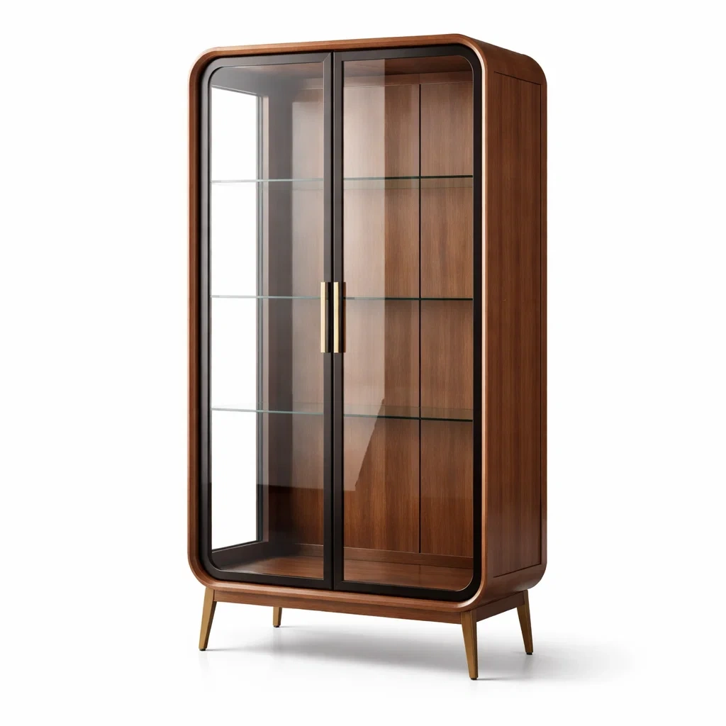 Vetrina in legno con ante in vetro temperato marrone-CHICLIVINGVIBES