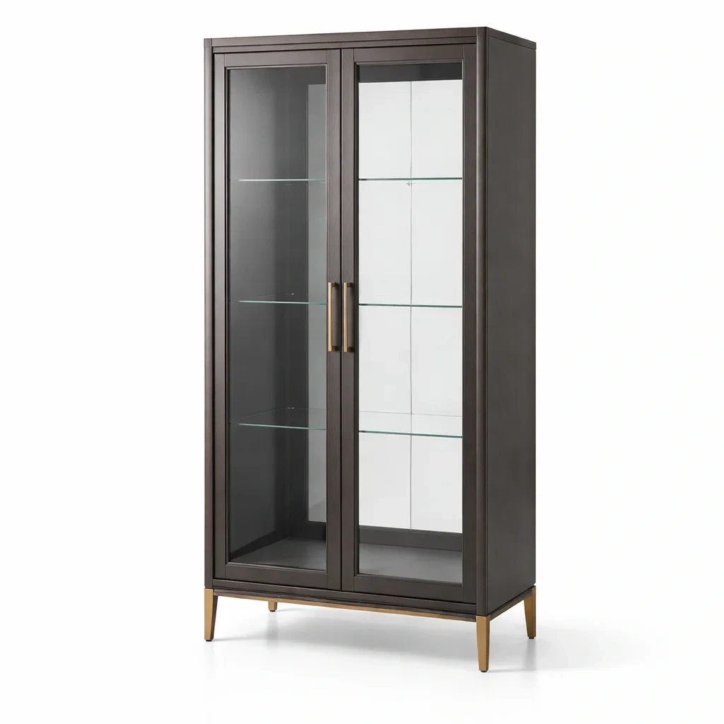 Vetrina in legno e vetro temperato marrone scuro-CHICLIVINGVIBES