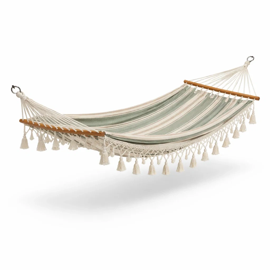 Amaca in cotone da esterno con aste in legno massello-CHICLIVINGVIBES