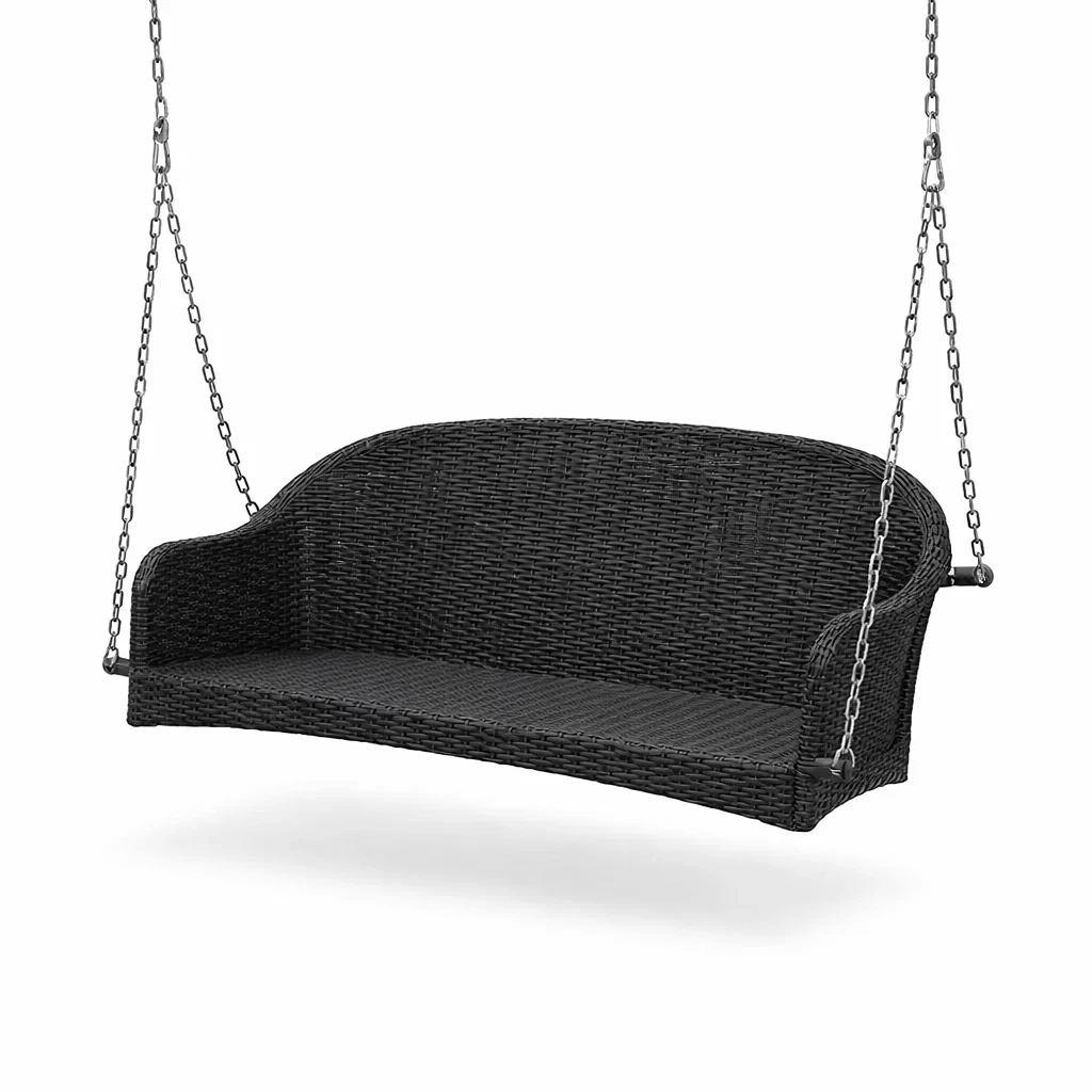 Altalena da veranda in vimini pe nero con catene-CHICLIVINGVIBES