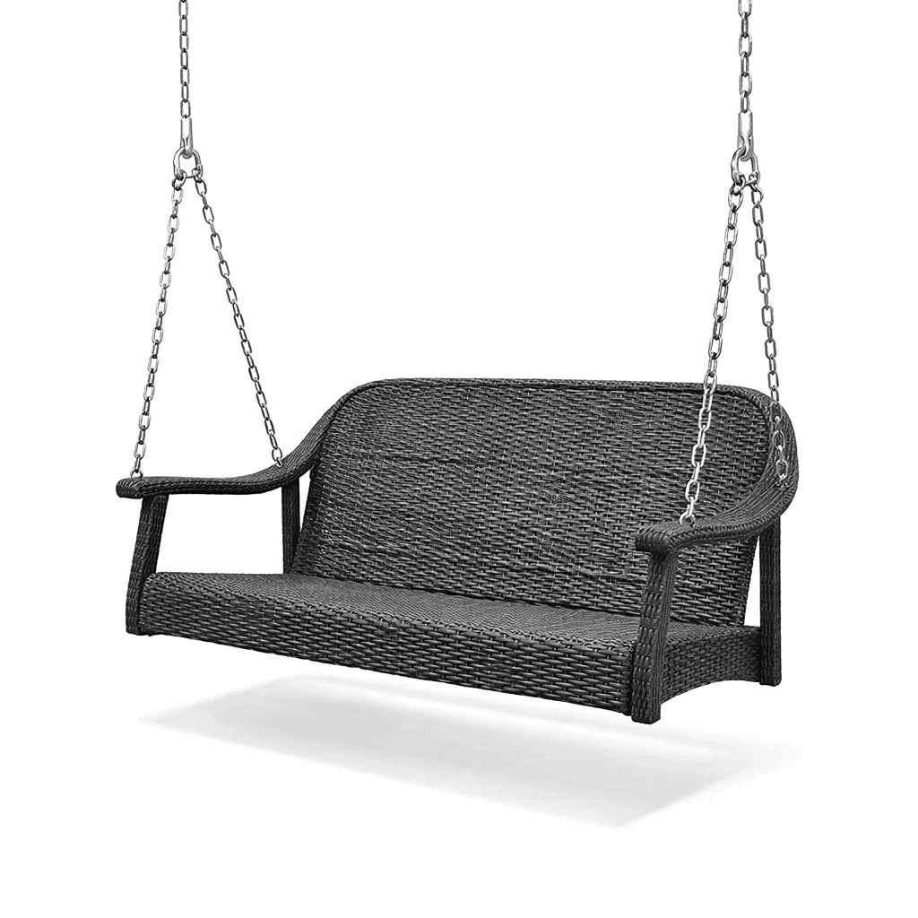 Altalena da veranda a due posti in rattan sintetico nero-CHICLIVINGVIBES