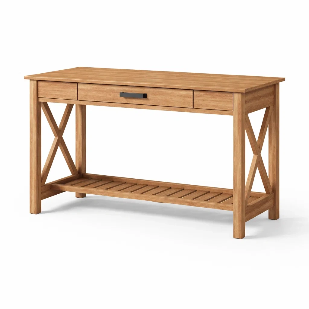 Scrivania in legno di quercia con cassetto e ripiano-CHICLIVINGVIBES