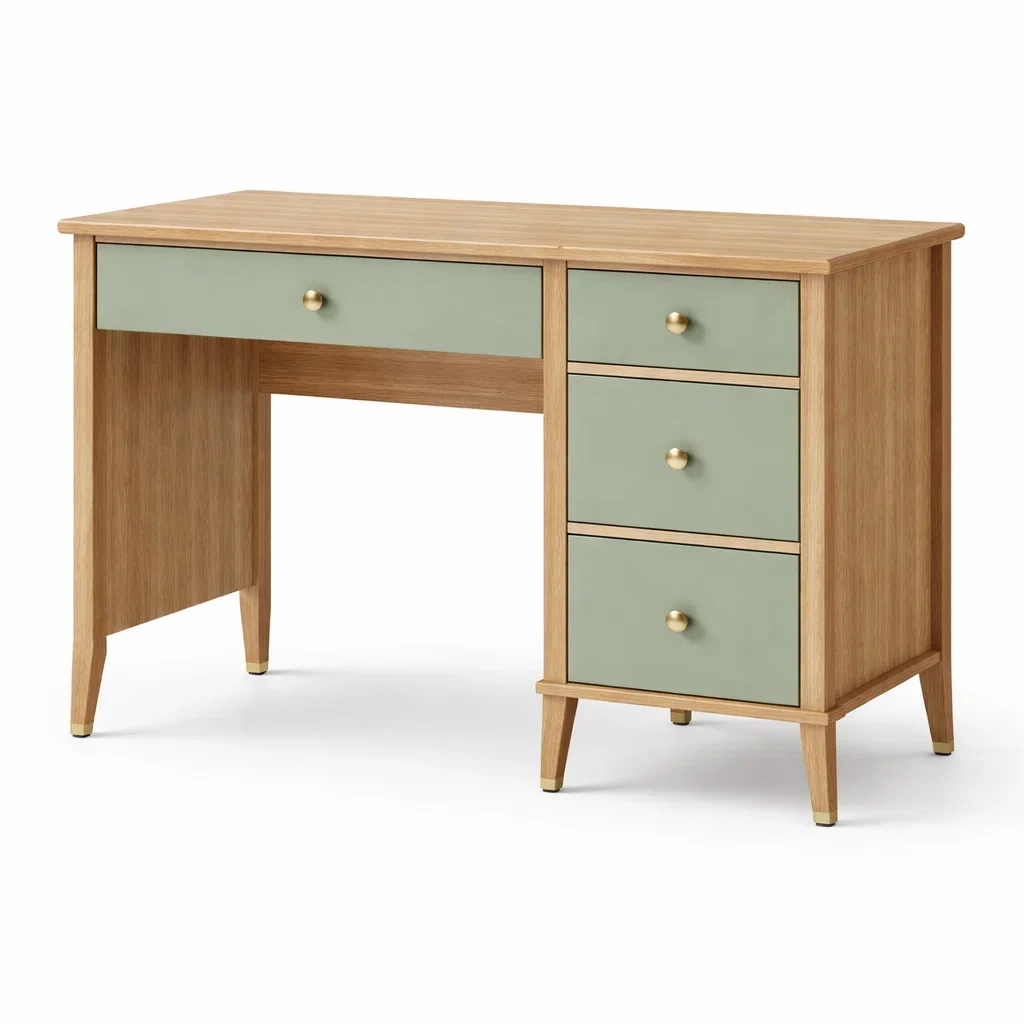 Scrivania in legno e mdf verde con cassetti-CHICLIVINGVIBES