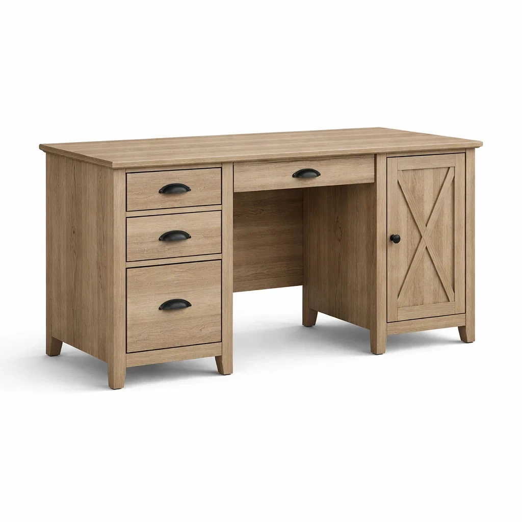 Scrivania in legno con cassetti e armadietto-CHICLIVINGVIBES