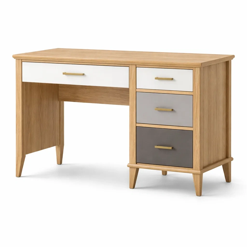 Scrivania in legno di rovere con cassetti multicolore-CHICLIVINGVIBES