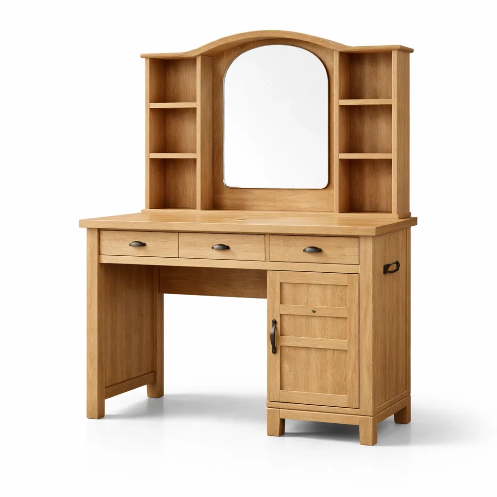 Toeletta in rovere massiccio con specchio e ripiani-CHICLIVINGVIBES