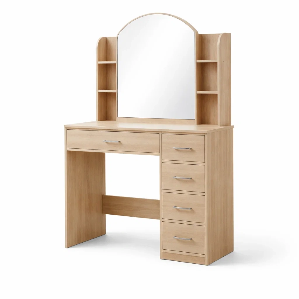 Toeletta con specchiera ad arco e cassetti in mdf-CHICLIVINGVIBES