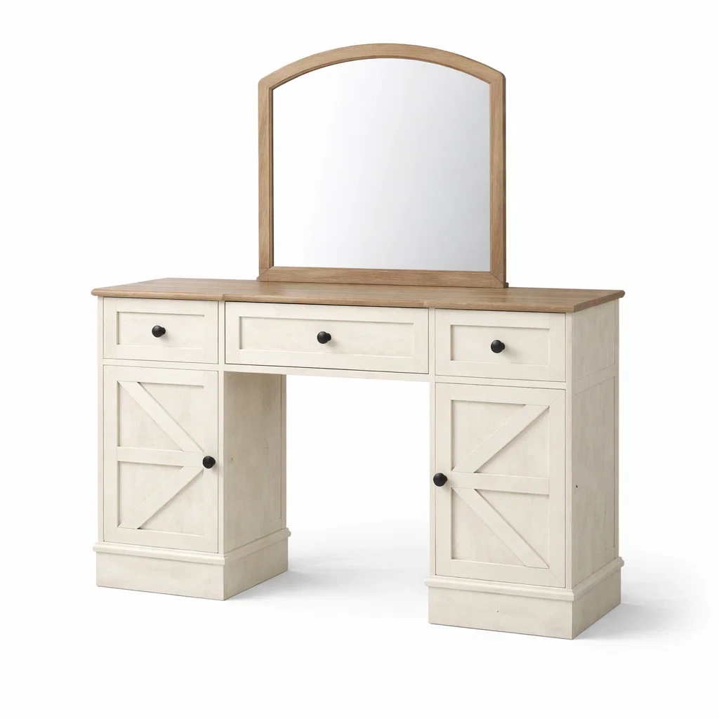 Toeletta in legno con cassetti e specchio-CHICLIVINGVIBES