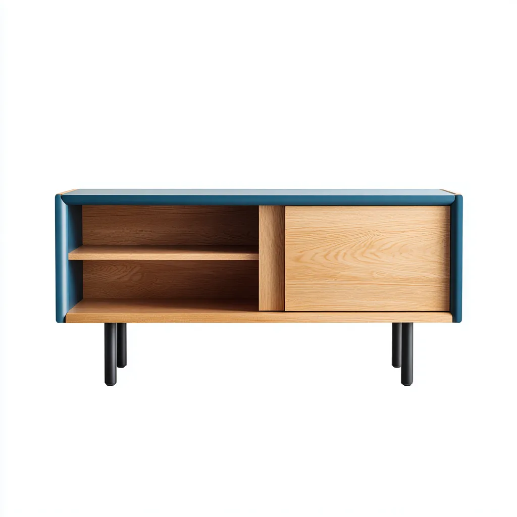Fernseh Lowboard Holz-MDF 120x40x55 cm Blau-Natur Modernes Design-Roomupbay
