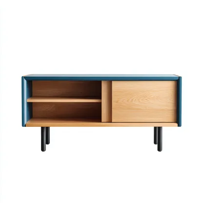 Fernseh Lowboard Holz-MDF 120x40x55 cm Blau-Natur Modernes Design-Roomupbay