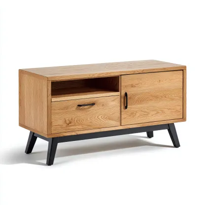 Fernseh Lowboard aus Eiche mit schwarzem Metallgestell - 100x40x50 cm - Modernes Design-Roomupbay