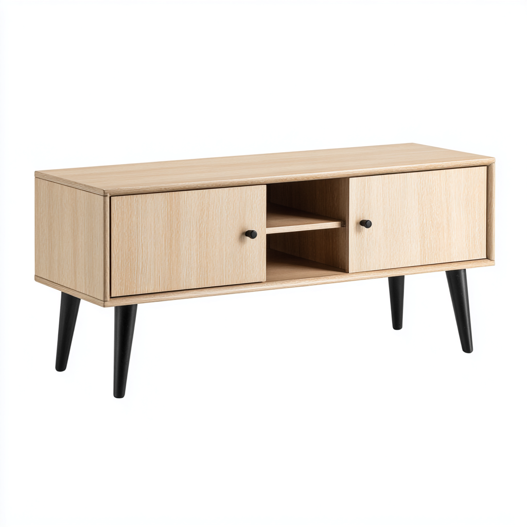 Fernseh Lowboard - Holz-Metall - 120x40x55 cm - Natur-Schwarz - Modernes Design für Wohnzimmer-Roomupbay