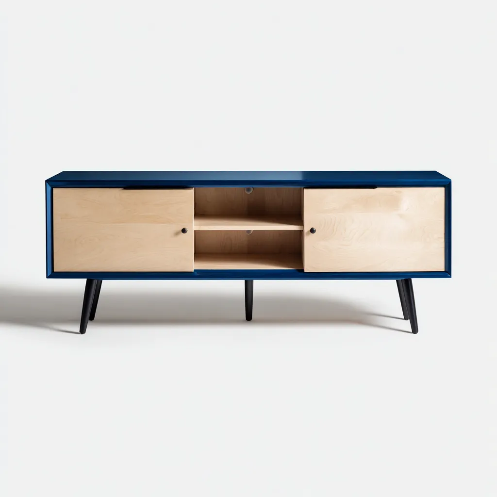 Fernseh Lowboard aus Holz und Metall 120x40x50 cm - blau-hell - modernes Design-Roomupbay