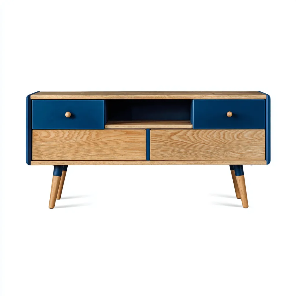 Fernseh Lowboard Holzdekor 120x40x55 cm - Blau-Natur - Modernes Design-Roomupbay